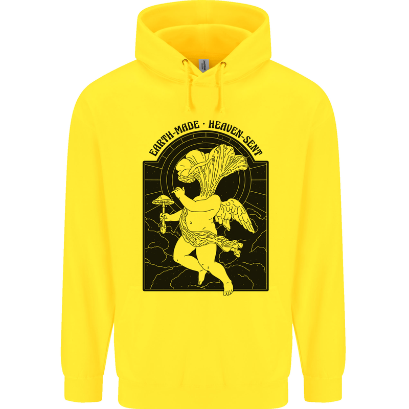 Mushrooms Earth Made Heaven Sent Fungi Childrens Kids Hoodie Yellow