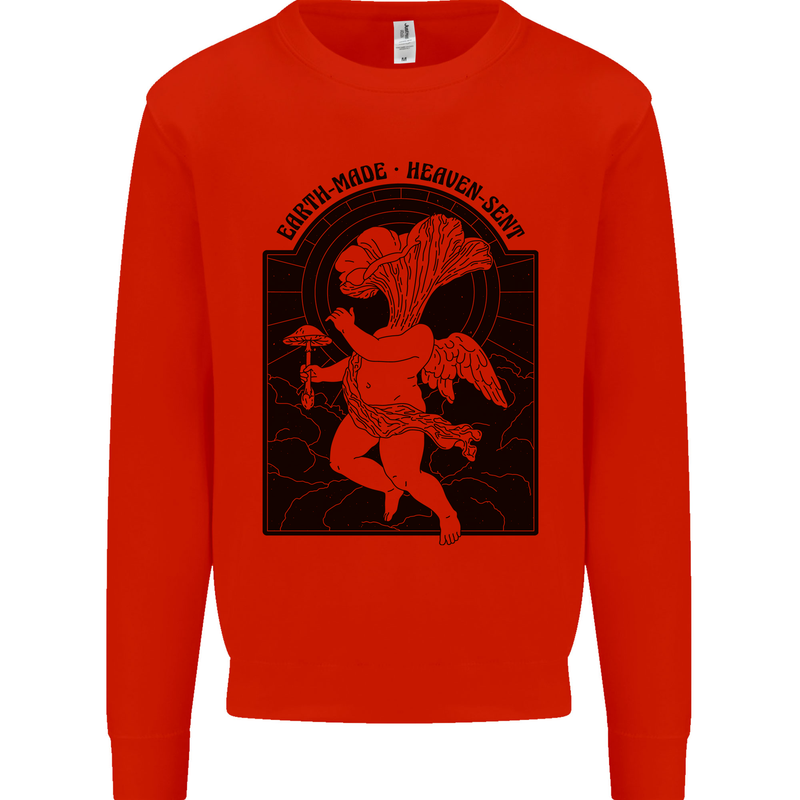 Mushrooms Earth Made Heaven Sent Fungi Kids Sweatshirt Jumper Bright Red