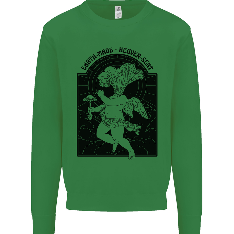 Mushrooms Earth Made Heaven Sent Fungi Kids Sweatshirt Jumper Irish Green