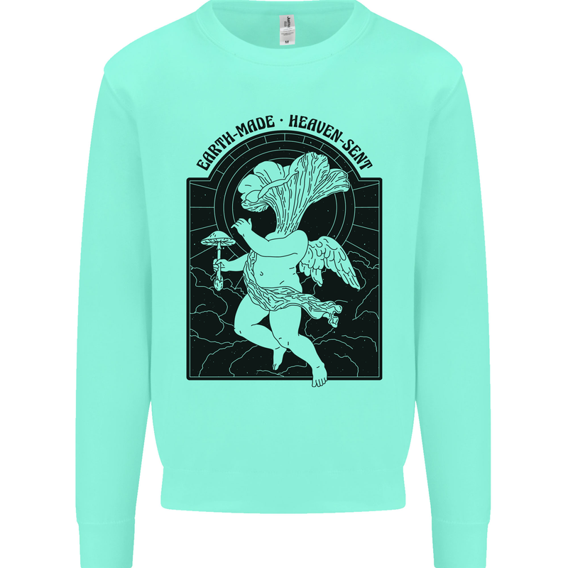 Mushrooms Earth Made Heaven Sent Fungi Kids Sweatshirt Jumper Peppermint