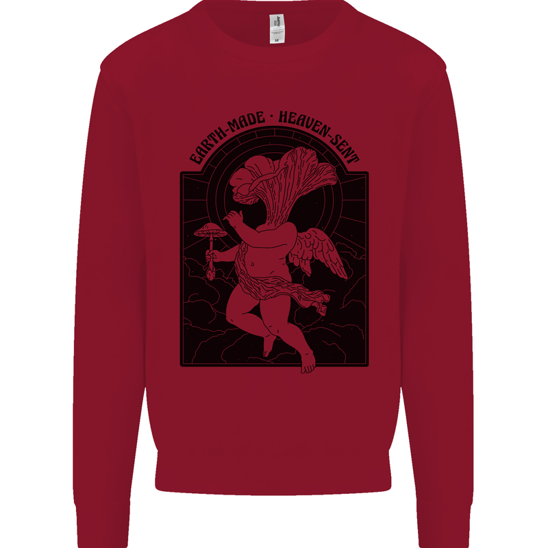 Mushrooms Earth Made Heaven Sent Fungi Kids Sweatshirt Jumper Red