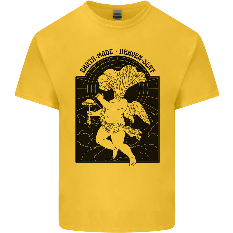 Mushrooms Earth Made Heaven Sent Fungi Kids T-Shirt Childrens Yellow