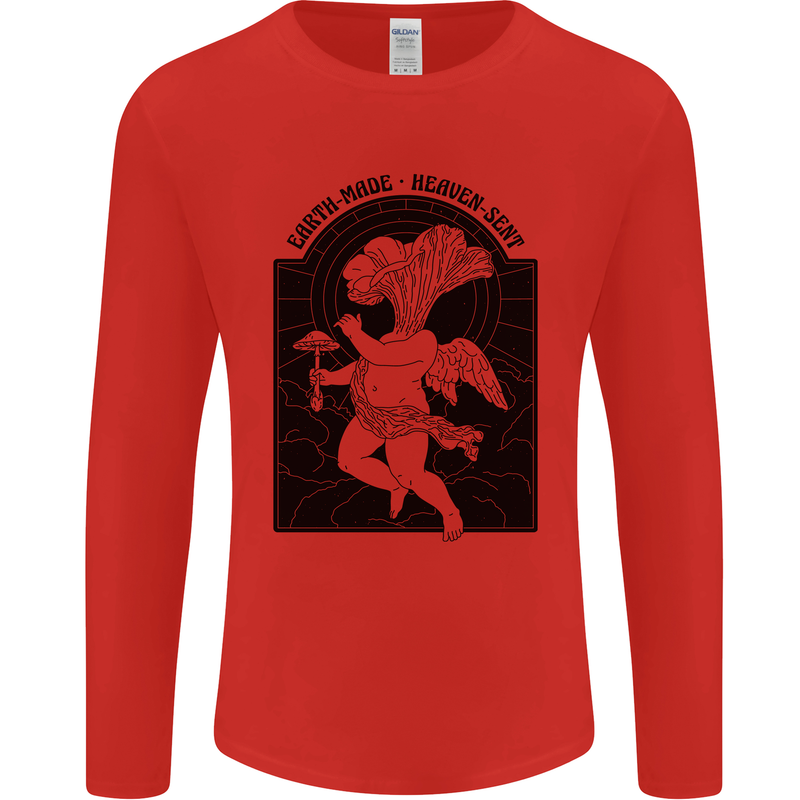 Mushrooms Earth Made Heaven Sent Fungi Mens Long Sleeve T-Shirt Red