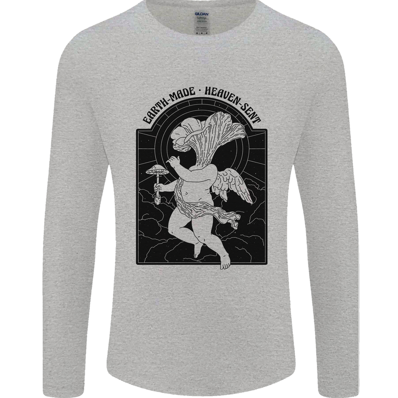 Mushrooms Earth Made Heaven Sent Fungi Mens Long Sleeve T-Shirt Sports Grey