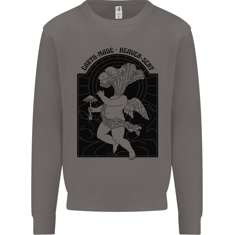 Mushrooms Earth Made Heaven Sent Fungi Mens Sweatshirt Jumper Charcoal