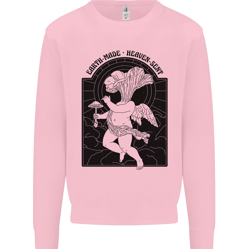 Mushrooms Earth Made Heaven Sent Fungi Mens Sweatshirt Jumper Light Pink