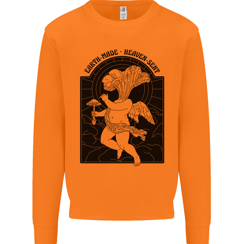Mushrooms Earth Made Heaven Sent Fungi Mens Sweatshirt Jumper Orange