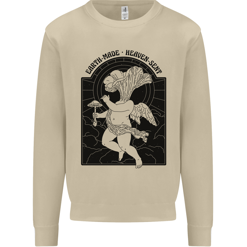 Mushrooms Earth Made Heaven Sent Fungi Mens Sweatshirt Jumper Sand