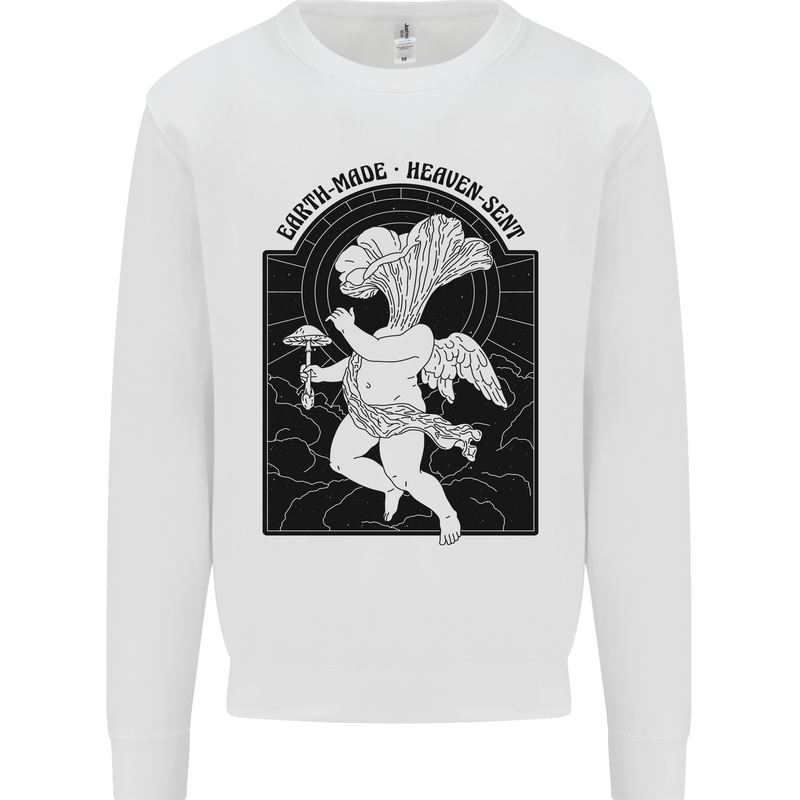 Mushrooms Earth Made Heaven Sent Fungi Mens Sweatshirt Jumper White