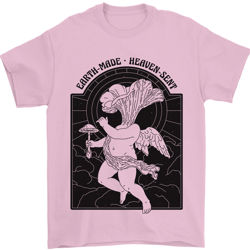 Mushrooms Earth Made Heaven Sent Fungi Mens T-Shirt 100% Cotton Light Pink