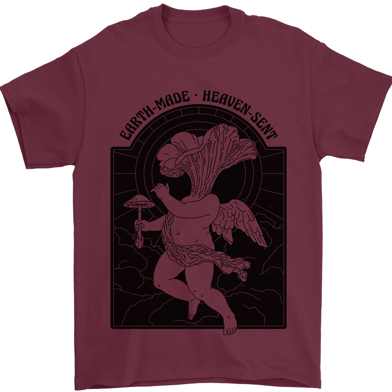 Mushrooms Earth Made Heaven Sent Fungi Mens T-Shirt 100% Cotton Maroon