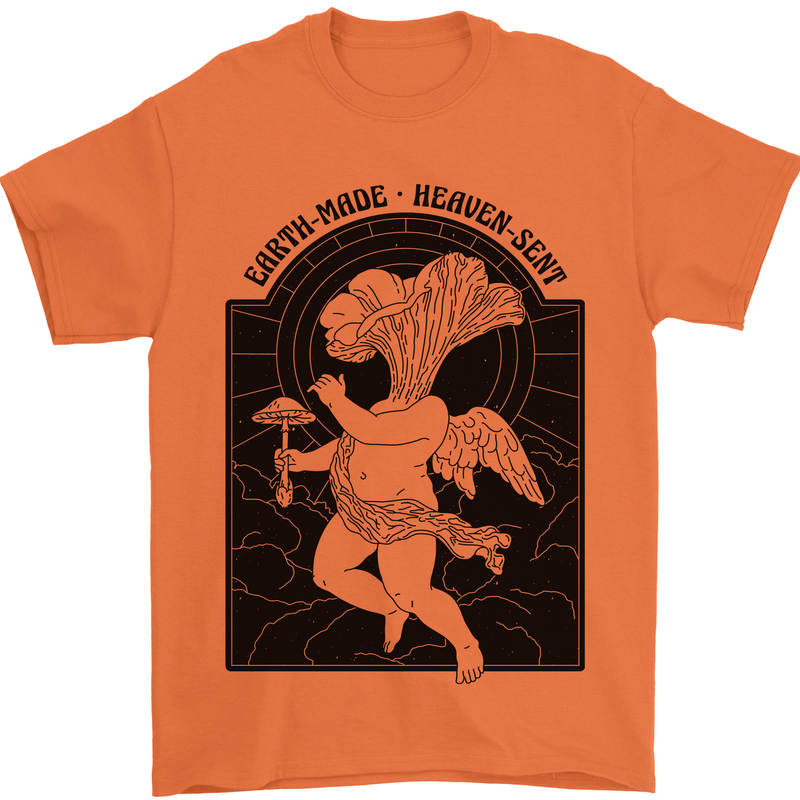 Mushrooms Earth Made Heaven Sent Fungi Mens T-Shirt 100% Cotton Orange