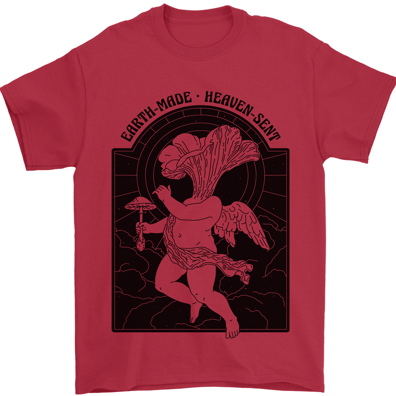 Mushrooms Earth Made Heaven Sent Fungi Mens T-Shirt 100% Cotton Red