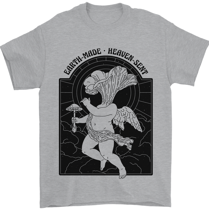 Mushrooms Earth Made Heaven Sent Fungi Mens T-Shirt 100% Cotton Sports Grey