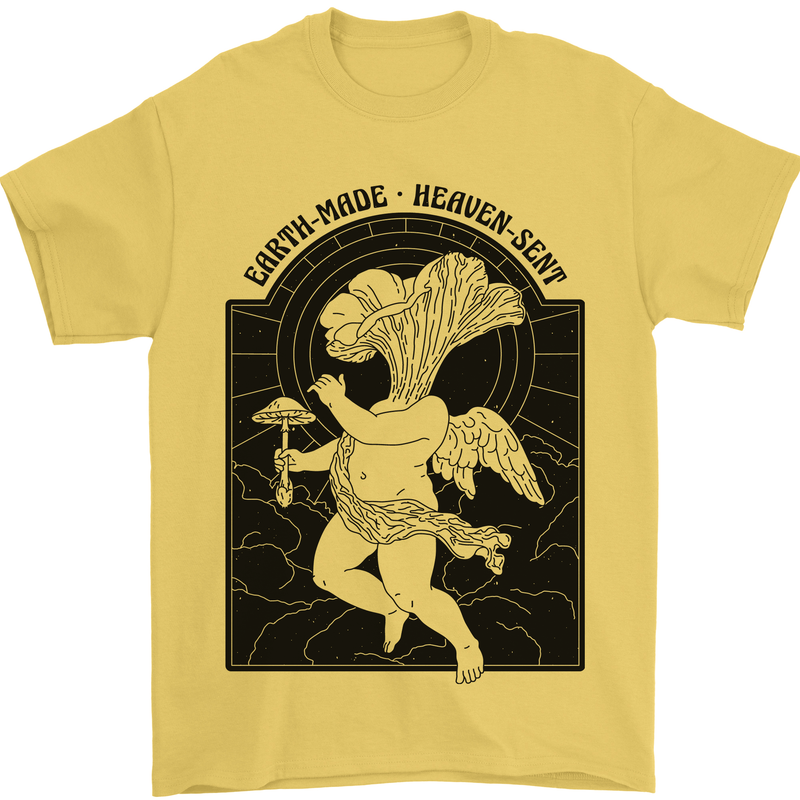 Mushrooms Earth Made Heaven Sent Fungi Mens T-Shirt 100% Cotton Yellow