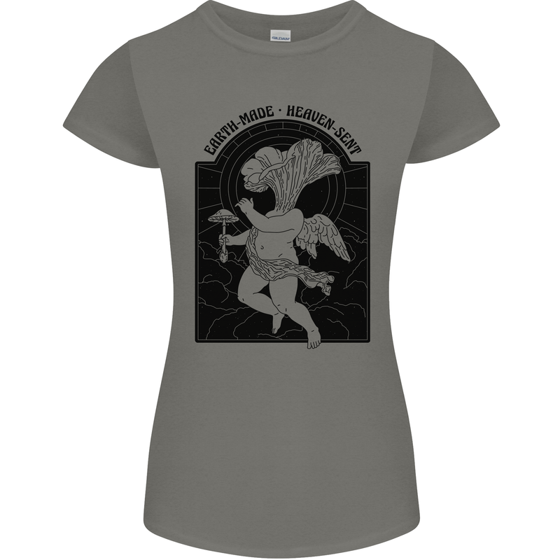 Mushrooms Earth Made Heaven Sent Fungi Womens Petite Cut T-Shirt Charcoal