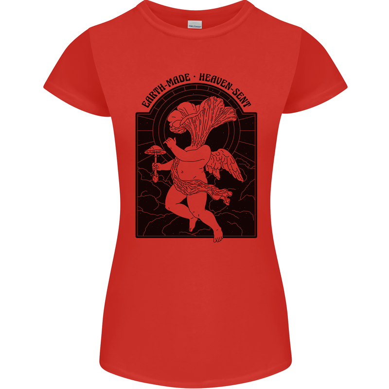 Mushrooms Earth Made Heaven Sent Fungi Womens Petite Cut T-Shirt Red