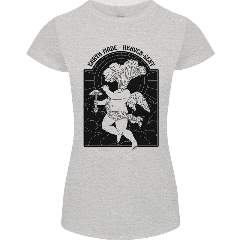Mushrooms Earth Made Heaven Sent Fungi Womens Petite Cut T-Shirt Sports Grey