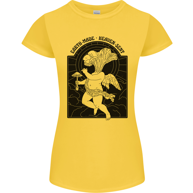 Mushrooms Earth Made Heaven Sent Fungi Womens Petite Cut T-Shirt Yellow