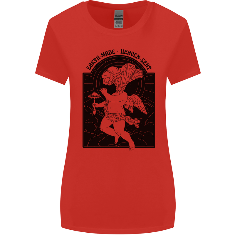 Mushrooms Earth Made Heaven Sent Fungi Womens Wider Cut T-Shirt Red