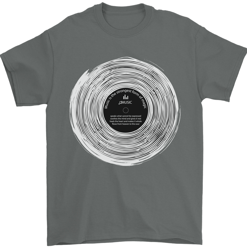 Music Magic Vinyl LP Turntable DJ Mens T-Shirt 100% Cotton Charcoal