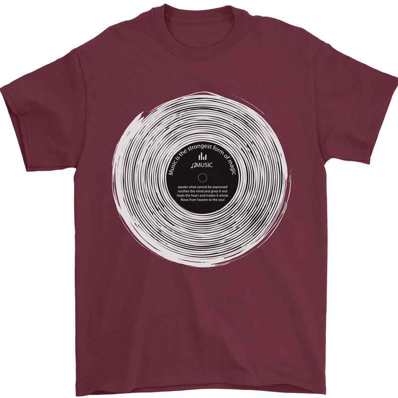 Music Magic Vinyl LP Turntable DJ Mens T-Shirt 100% Cotton Maroon