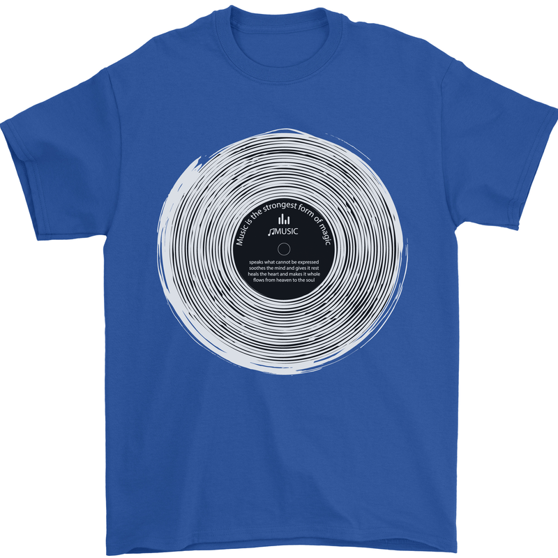 Music Magic Vinyl LP Turntable DJ Mens T-Shirt 100% Cotton Royal Blue
