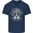 My American Bully is My Bodyguard Dog Mens V-Neck Cotton T-Shirt Navy Blue