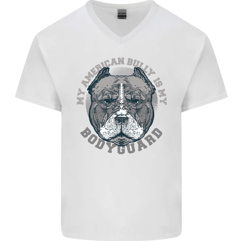 My American Bully is My Bodyguard Dog Mens V-Neck Cotton T-Shirt White