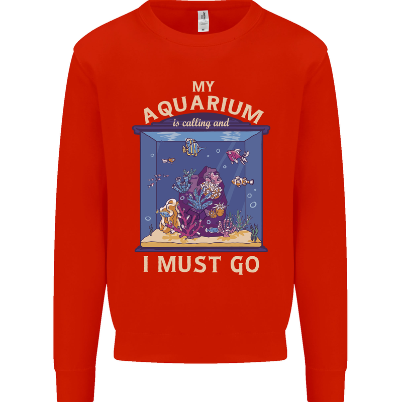 My Aquarium is Calling Tropical Fish Tank Kids Sweatshirt Jumper Bright Red