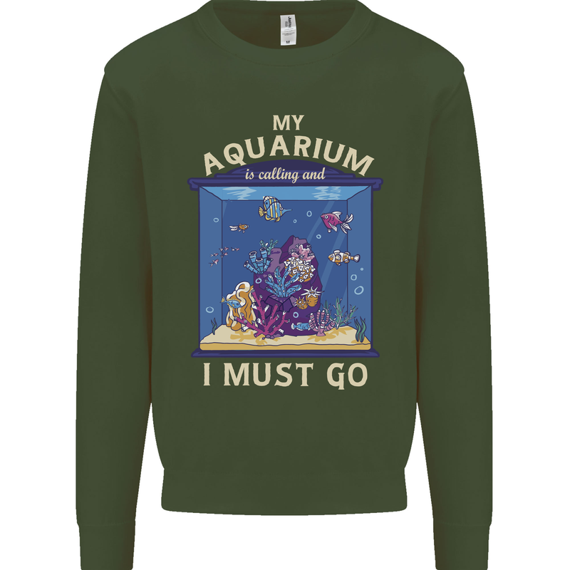 My Aquarium is Calling Tropical Fish Tank Kids Sweatshirt Jumper Forest Green