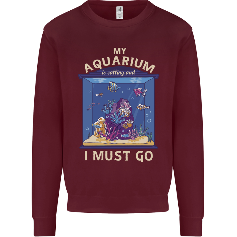 My Aquarium is Calling Tropical Fish Tank Kids Sweatshirt Jumper Maroon