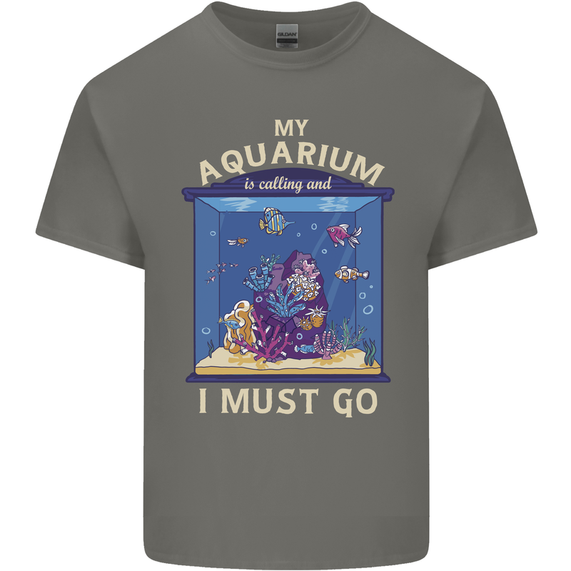 My Aquarium is Calling Tropical Fish Tank Mens Cotton T-Shirt Tee Top Charcoal
