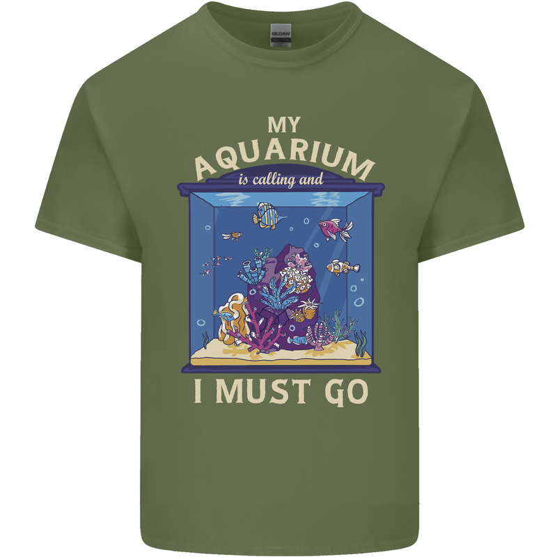 My Aquarium is Calling Tropical Fish Tank Mens Cotton T-Shirt Tee Top Military Green
