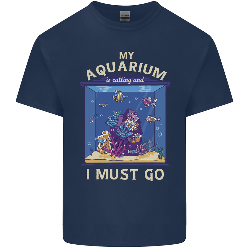 My Aquarium is Calling Tropical Fish Tank Mens Cotton T-Shirt Tee Top Navy Blue