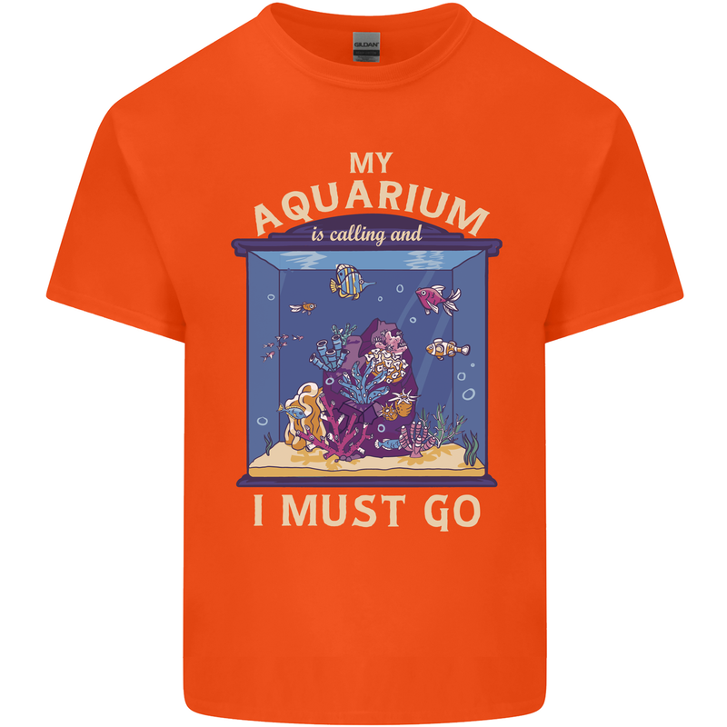 My Aquarium is Calling Tropical Fish Tank Mens Cotton T-Shirt Tee Top Orange