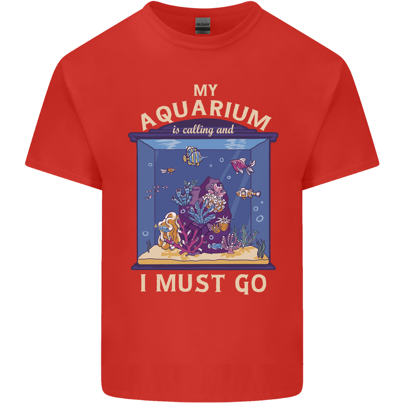 My Aquarium is Calling Tropical Fish Tank Mens Cotton T-Shirt Tee Top Red