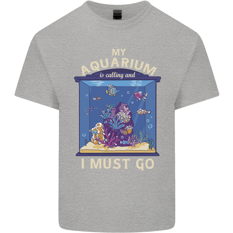 My Aquarium is Calling Tropical Fish Tank Mens Cotton T-Shirt Tee Top Sports Grey