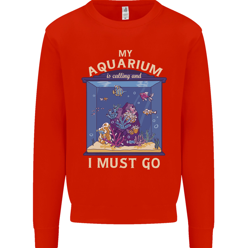 My Aquarium is Calling Tropical Fish Tank Mens Sweatshirt Jumper Bright Red