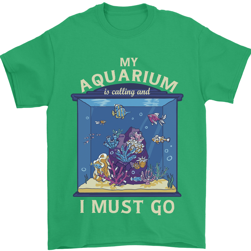 My Aquarium is Calling Tropical Fish Tank Mens T-Shirt 100% Cotton Irish Green