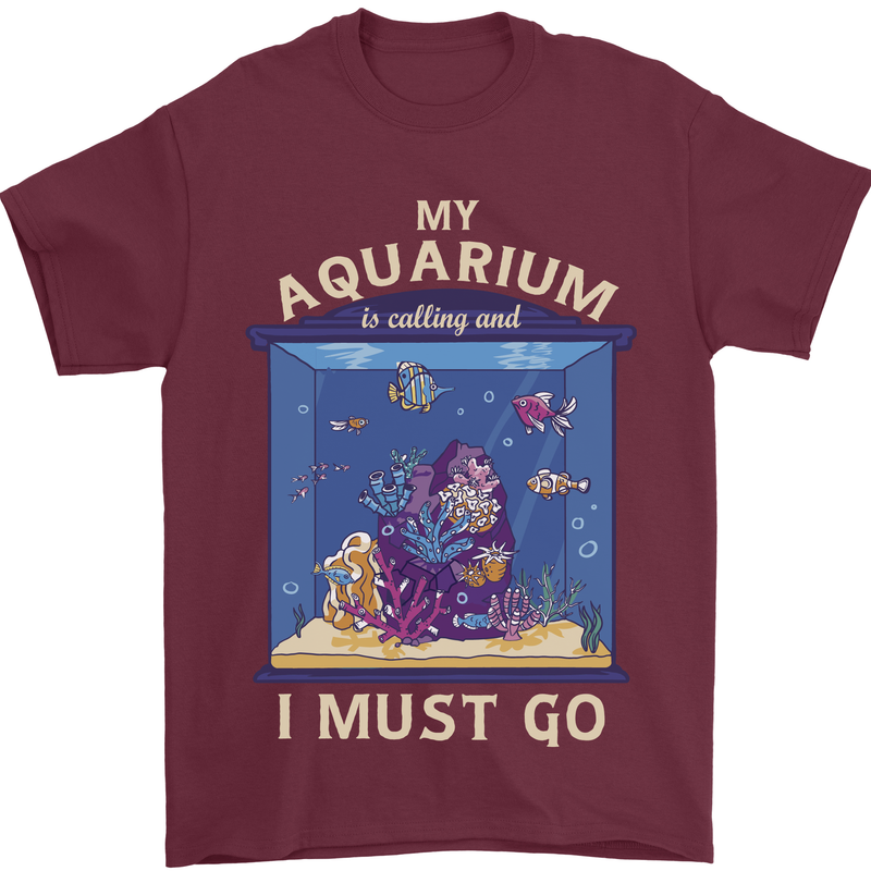 My Aquarium is Calling Tropical Fish Tank Mens T-Shirt 100% Cotton Maroon
