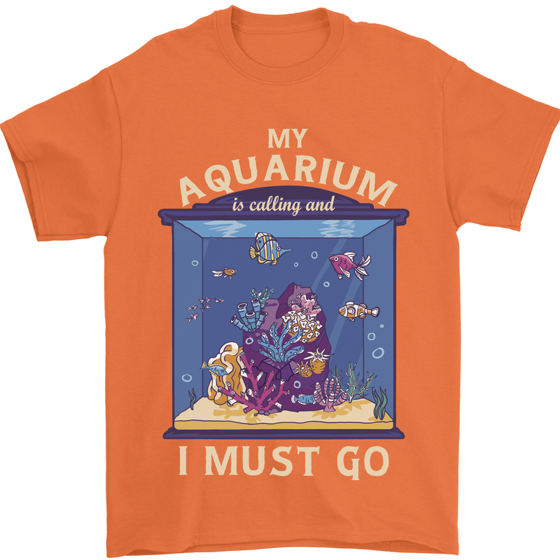 My Aquarium is Calling Tropical Fish Tank Mens T-Shirt 100% Cotton Orange