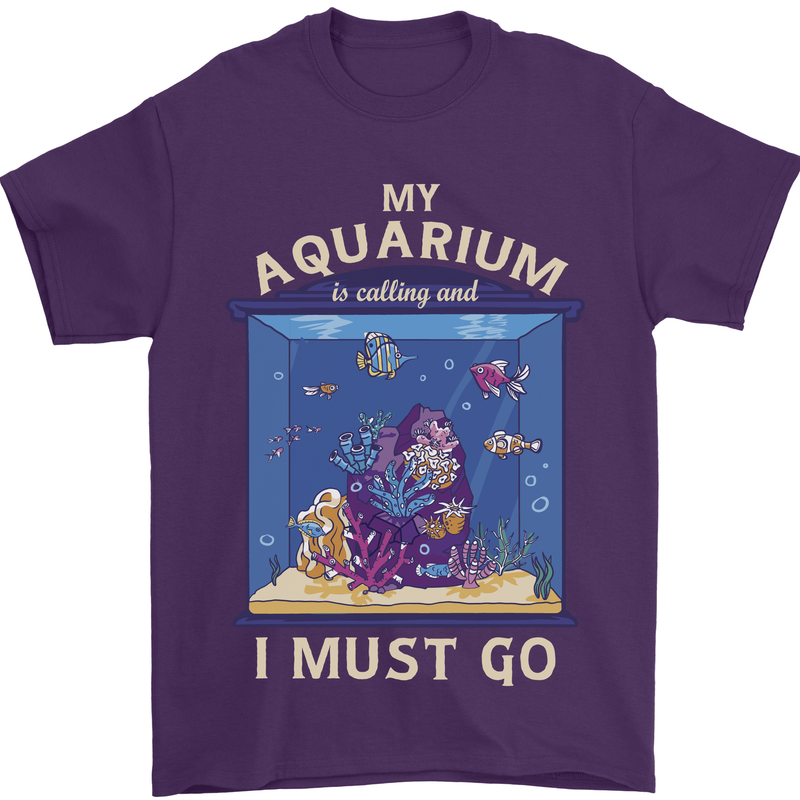 My Aquarium is Calling Tropical Fish Tank Mens T-Shirt 100% Cotton Purple
