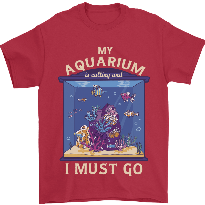 My Aquarium is Calling Tropical Fish Tank Mens T-Shirt 100% Cotton Red