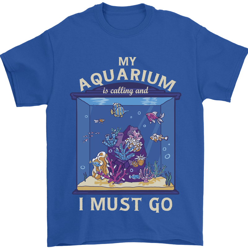 My Aquarium is Calling Tropical Fish Tank Mens T-Shirt 100% Cotton Royal Blue
