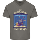 My Aquarium is Calling Tropical Fish Tank Mens V-Neck Cotton T-Shirt Charcoal
