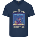 My Aquarium is Calling Tropical Fish Tank Mens V-Neck Cotton T-Shirt Navy Blue