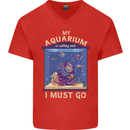 My Aquarium is Calling Tropical Fish Tank Mens V-Neck Cotton T-Shirt Red