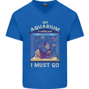 My Aquarium is Calling Tropical Fish Tank Mens V-Neck Cotton T-Shirt Royal Blue