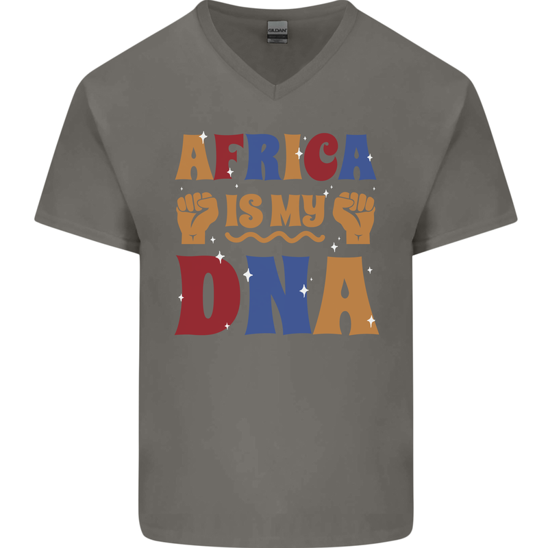 My DNA Juneteenth Black Lives Matter African Mens V-Neck Cotton T-Shirt Charcoal